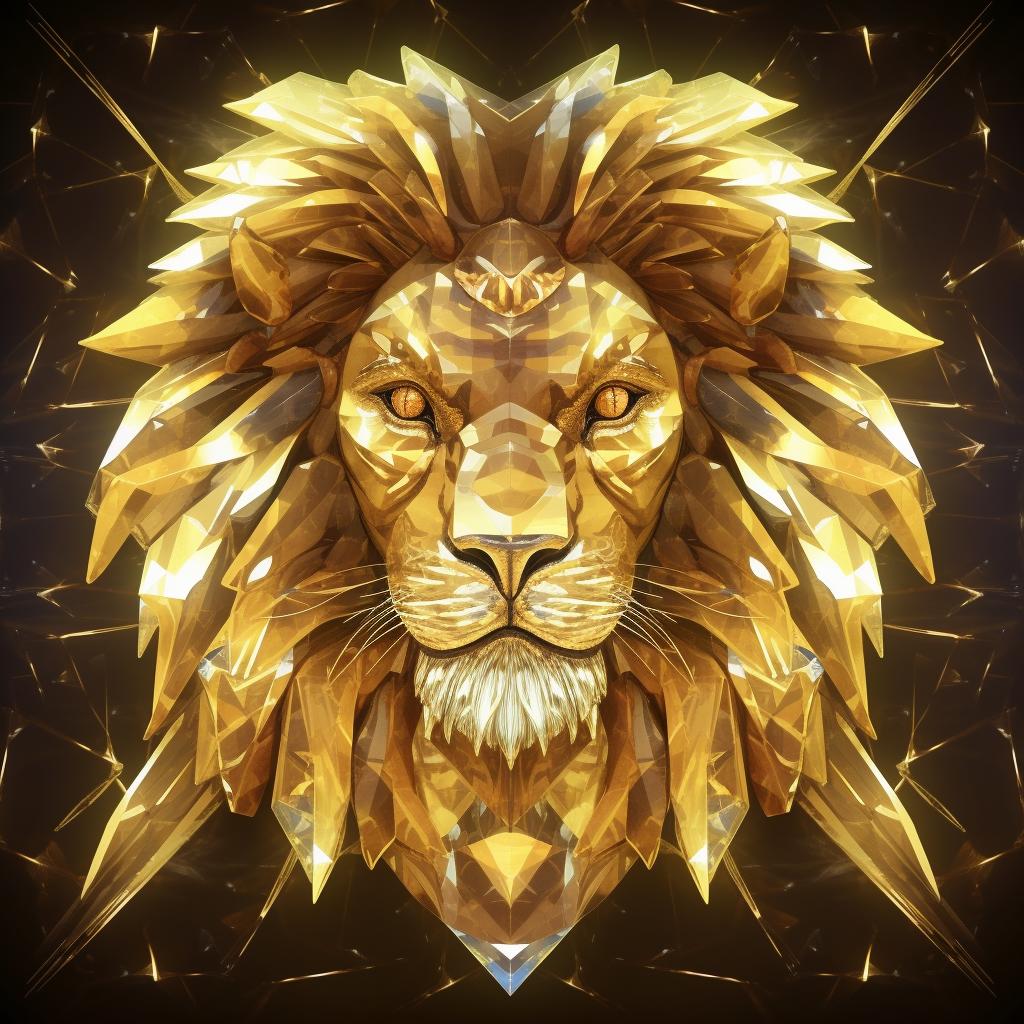 Radiant leo-associated crystal against a backdrop of the stylized lion symbol