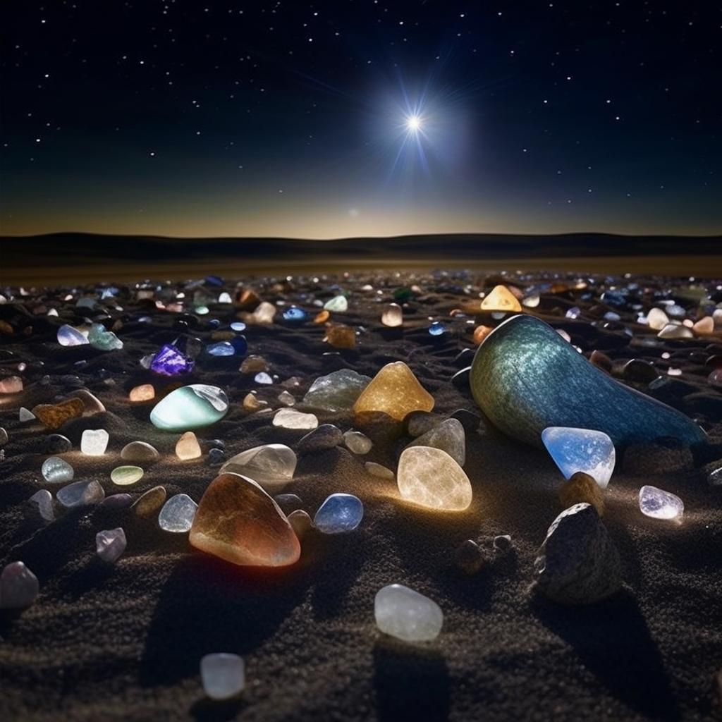 Healing crystals under a full moon for energy cleansing