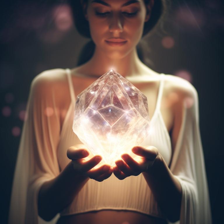 A person meditating and visualizing energy into crystal