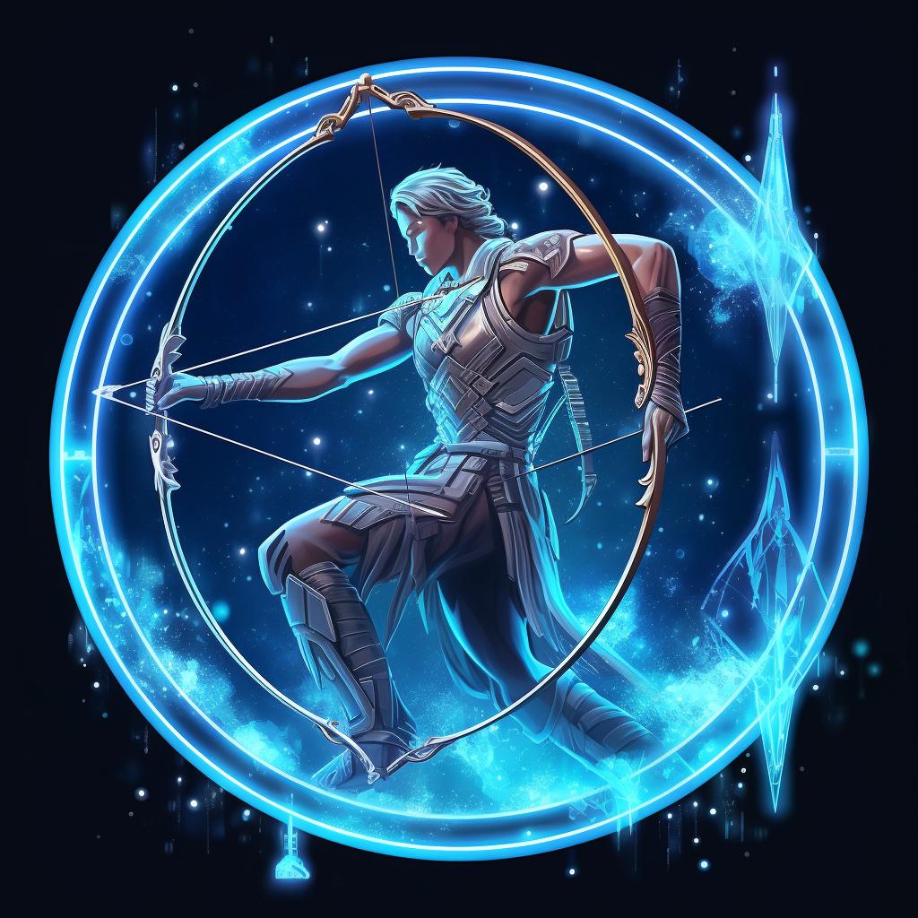 Expansive sagittarius-associated crystal against a backdrop of the stylized archer symbol