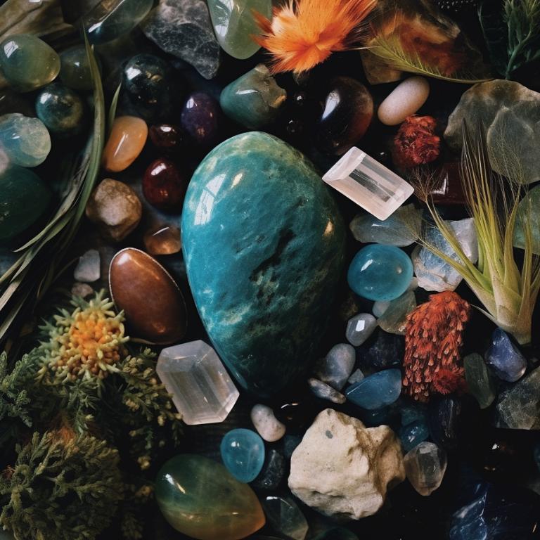 Image of various crystals placed on a mossy surface, representing the connection between nature, meditation, and crystal energy