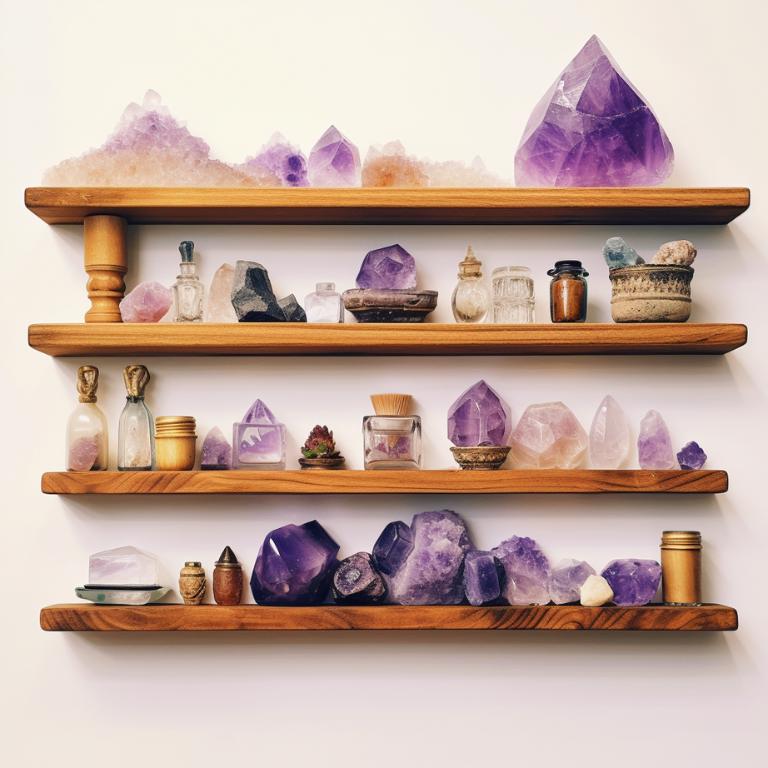 Sketch of crystals organized on a shelf for optimal energy flow