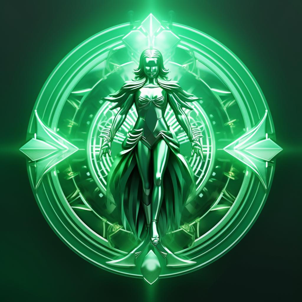 Healing virgo-associated crystal against a backdrop of the stylized maiden symbol