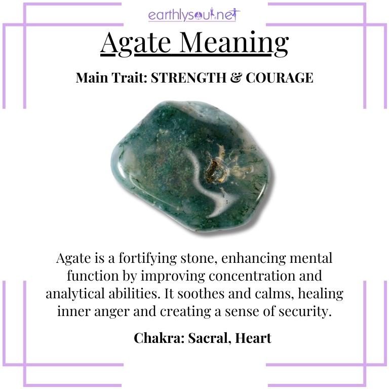 Agate stone symbolizing strength and courage, promoting mental clarity and emotional healing
