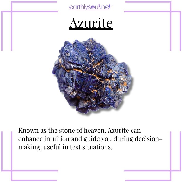 Azurite crystal for enhancing intuition during tests
