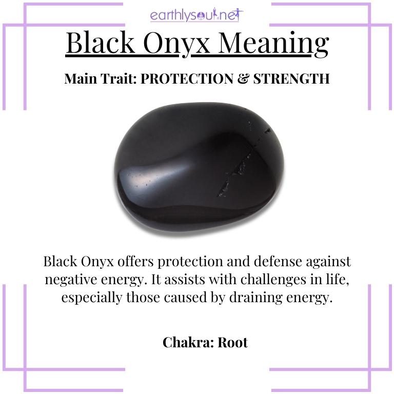 Smooth black onyx for protection and inner strength, deflecting negative energies