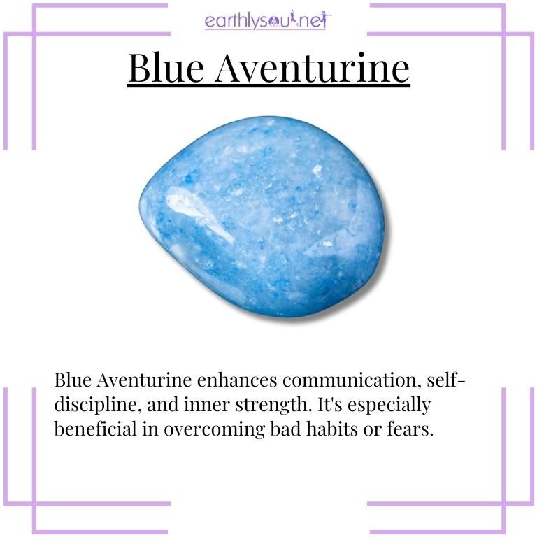 Blue aventurine crystal encouraging communication and strength