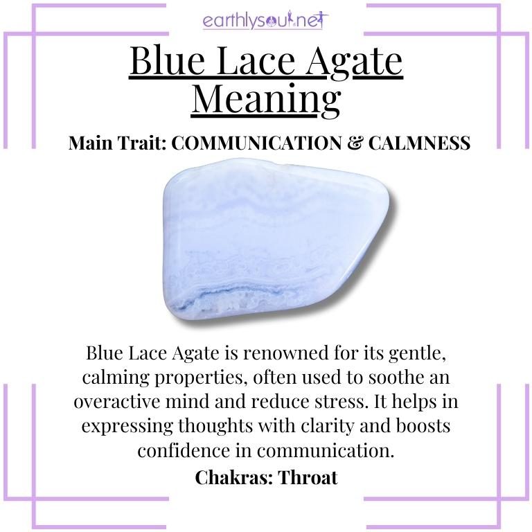 Blue lace agate, a calm blue crystal associated with clear communication