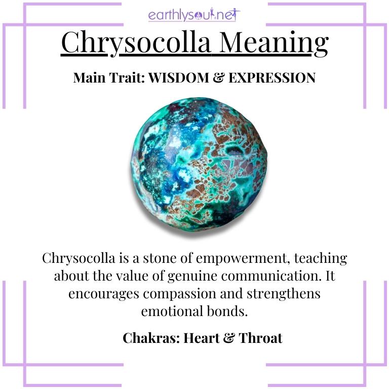 Vibrant green and blue chrysocolla crystal emphasizing wisdom and expressive communication