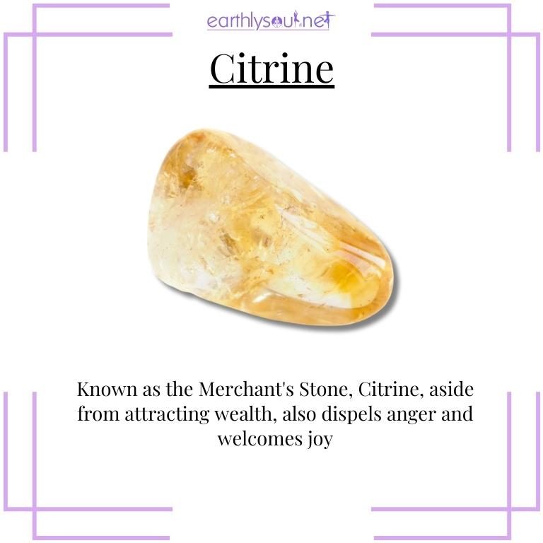 Citrine crystal for dispelling anger and attracting joy
