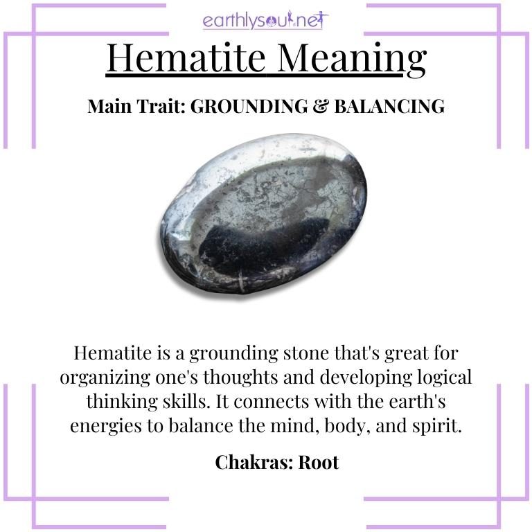 Shiny silver-black hematite stone emphasizing grounding and balance