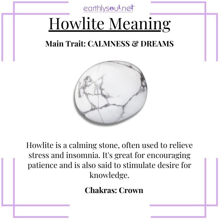 White howlite stone with gray veining, promoting calmness and insightful dreams