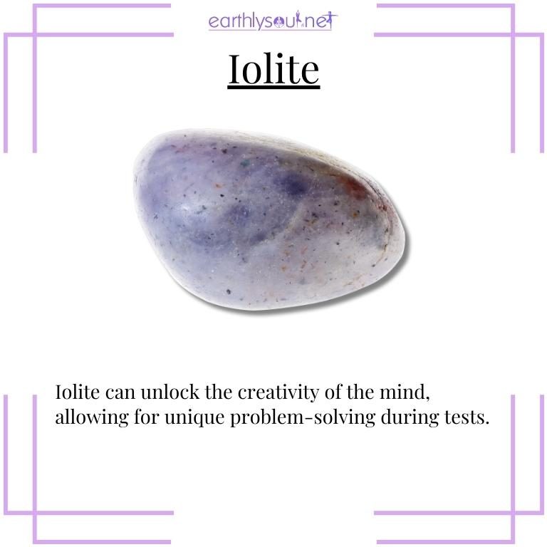 Iolite crystal for unlocking creativity during tests