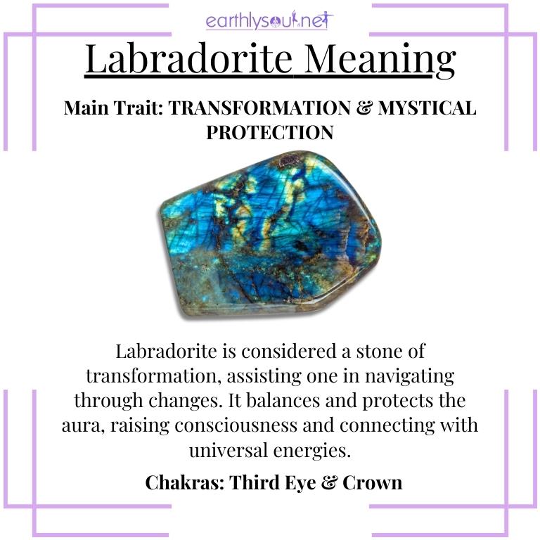 Glistening labradorite stone highlighting transformation and mystic energies