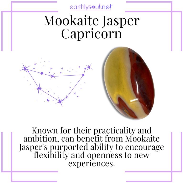 Mookaite jasper crystals illustrating astrological associations: providing flexibility for capricorn