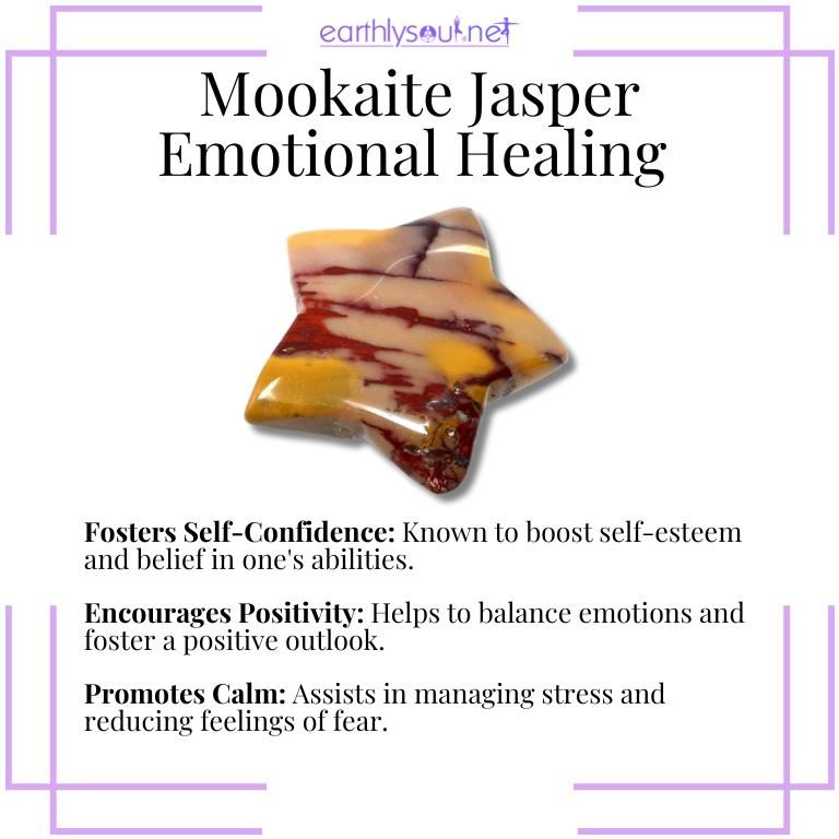 Mookaite jasper crystals illustrating emotional healing properties: fostering self-confidence, encouraging positivity, and promoting calmness
