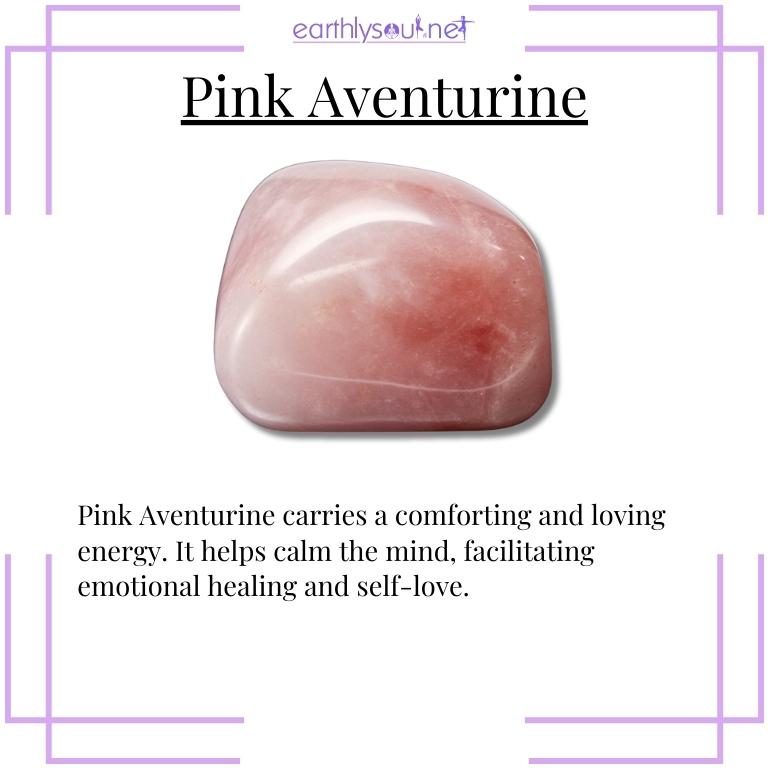 Pink aventurine crystal promoting comfort, self-love, and emotional healing