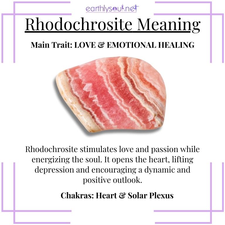 Rosy pink rhodochrosite stone emphasizing love and emotional rejuvenation