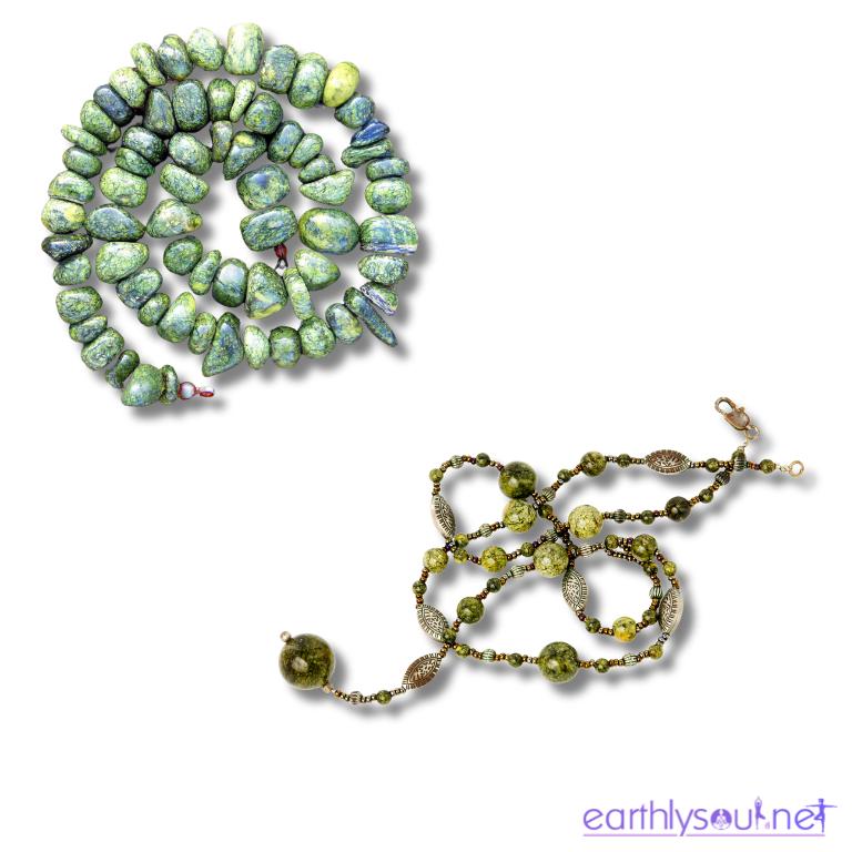 Serpentine jewelry showcasing 2 beautiful necklaces