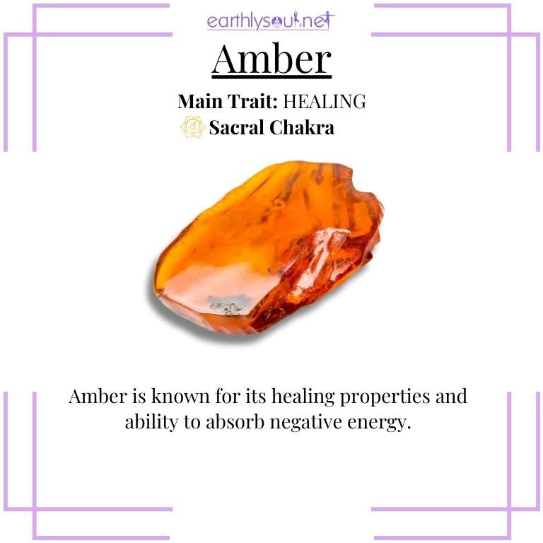 Golden amber crystal for sacral chakra 
healing