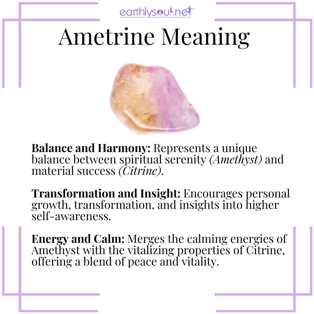 Ametrine symbolizing balance and harmony, aiding transformation and insight, while merging energy with calm