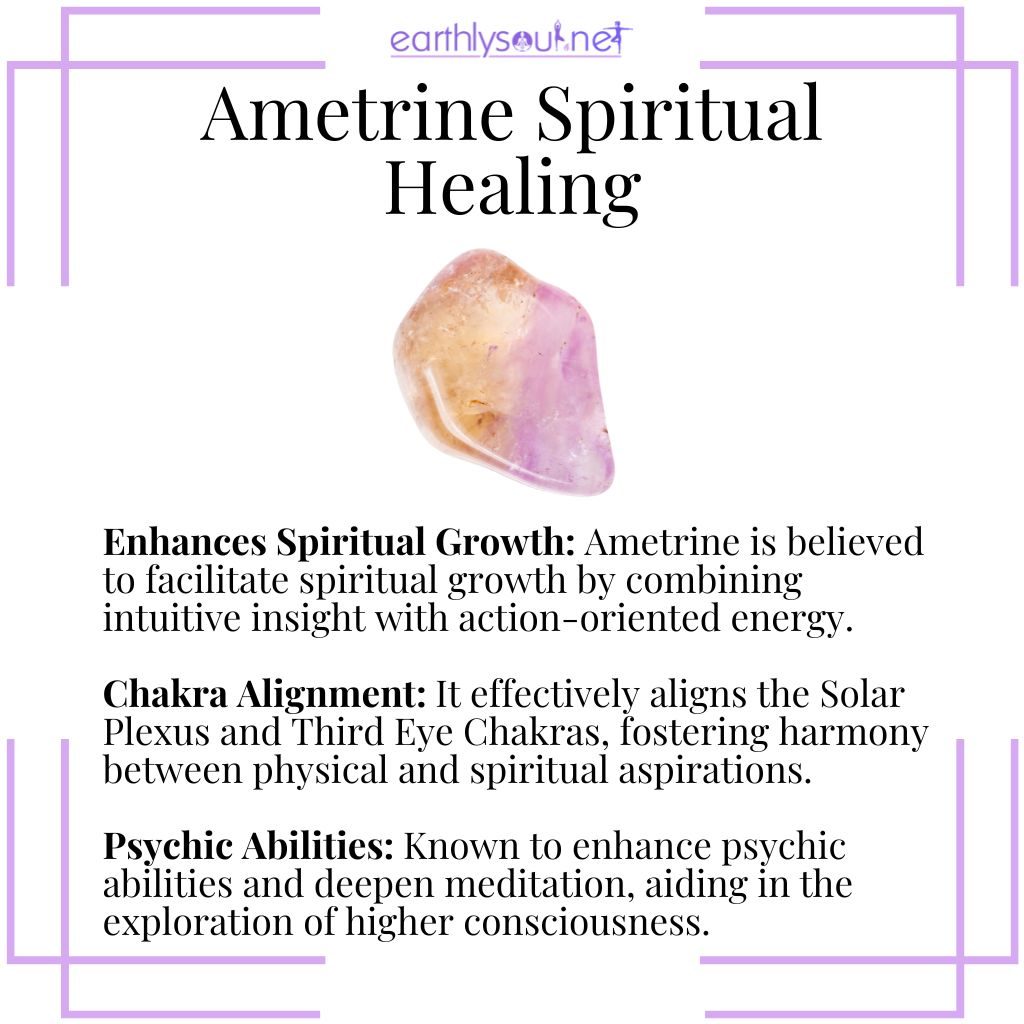 Ametrine for spiritual healing fostering spiritual growth, aligning chakras, and enhancing psychic abilities