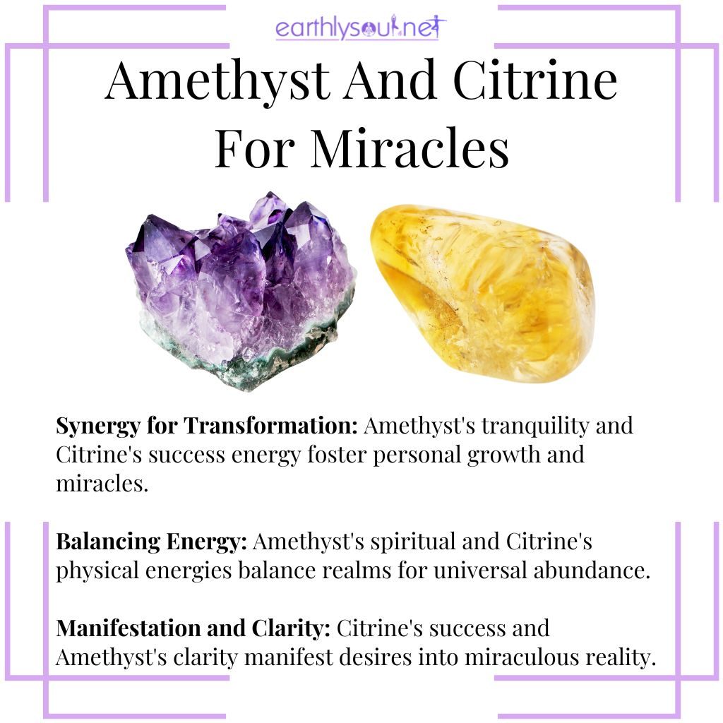 Amethyst and Citrine synergy for transformation, balancing energy, and manifesting miracles