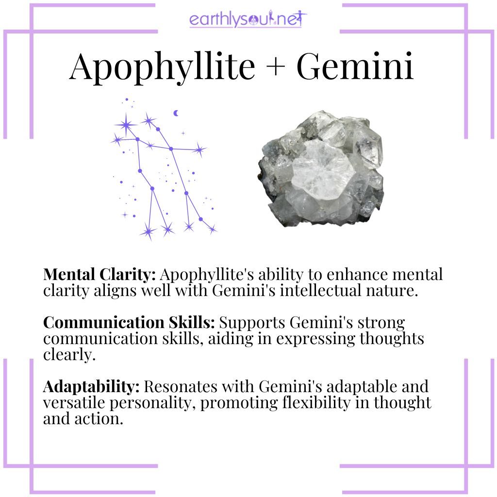 Apophyllite enhancing geminis mental clarity, communication skills, and adaptability