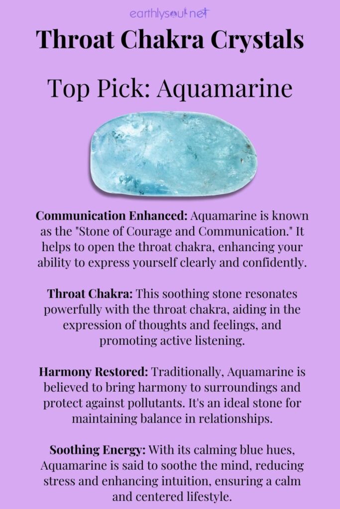 Aquamarine throat chakra crystal for enhanced communication, harmony, and soothing energy