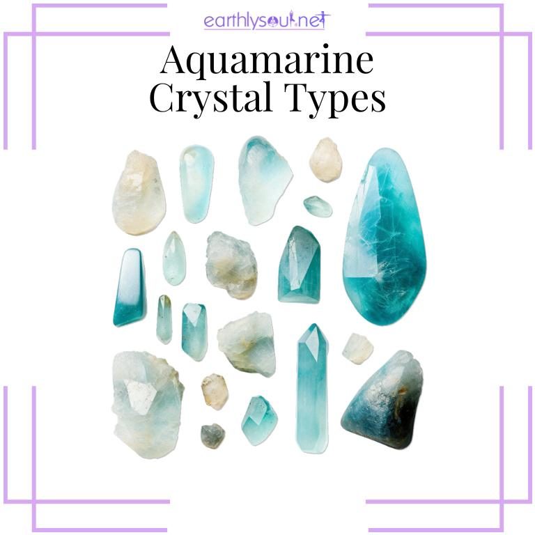 Photo showing different types of aquamarine crystal
