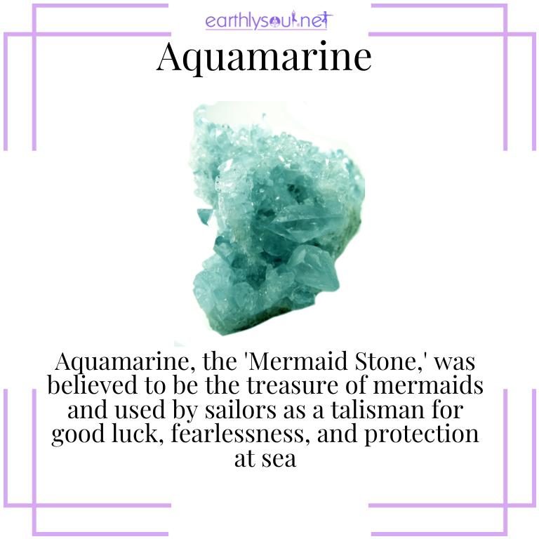 Aquamarine crystal, also known as the mermaid stone, depicting its legendary role as a protective talisman for sailors at sea