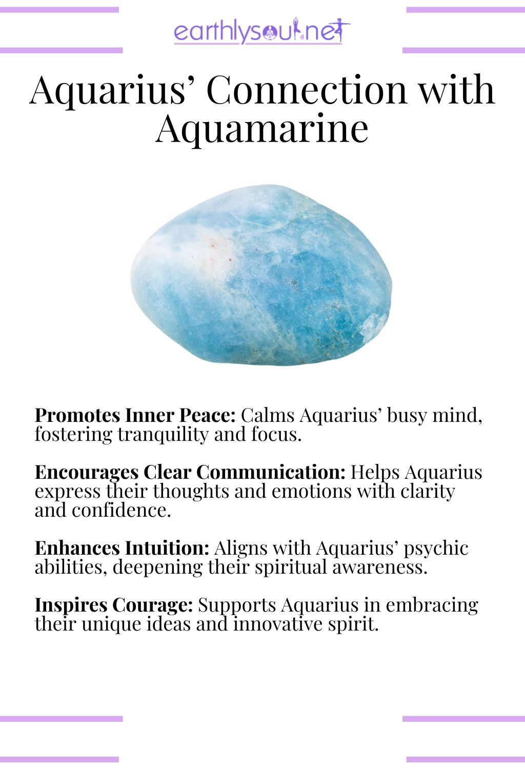 Aquamarine crystal, promoting inner peace and enhancing communication, ideal for aquarius zodiac signs.