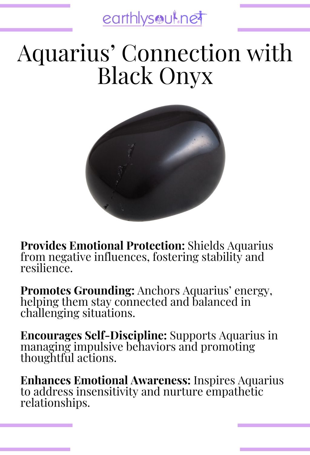 Black onyx crystal, providing emotional protection and promoting grounding, ideal for aquarius zodiac signs overcoming challenges.