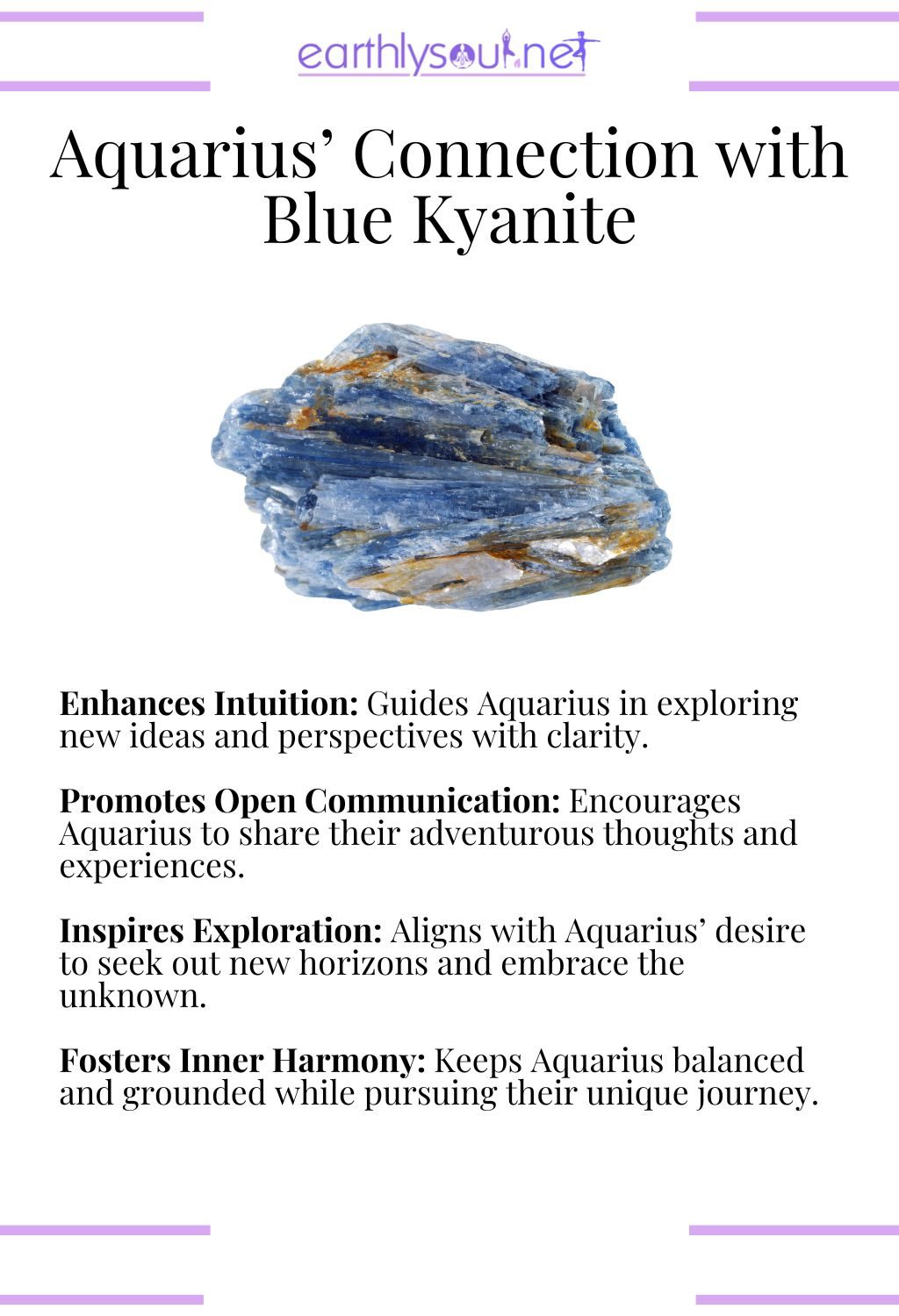 Blue kyanite crystal, enhancing intuition and inspiring exploration, ideal for adventurous aquarius zodiac signs.