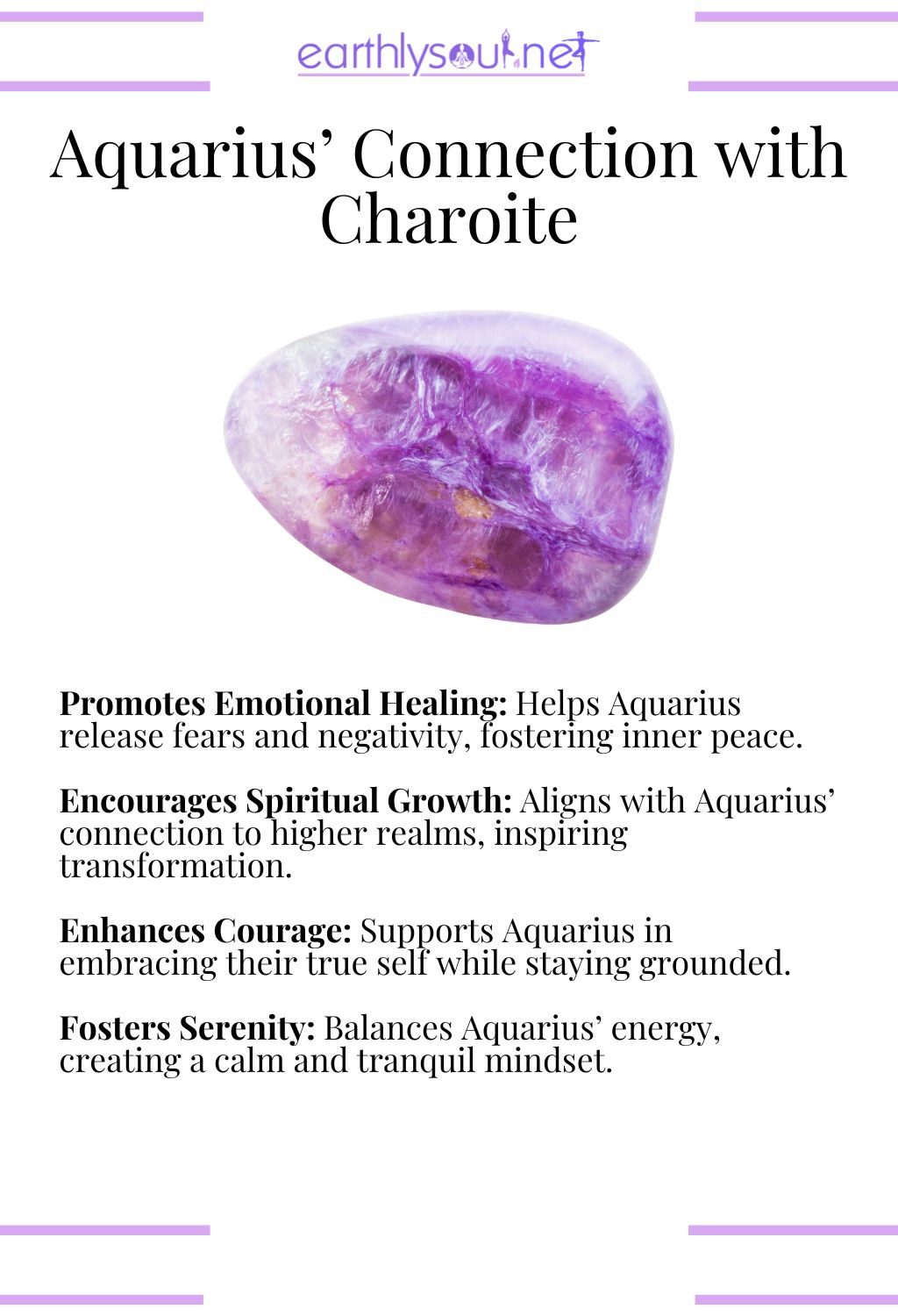 Charoite crystal, promoting emotional healing and fostering serenity, ideal for aquarius zodiac signs seeking inner peace.