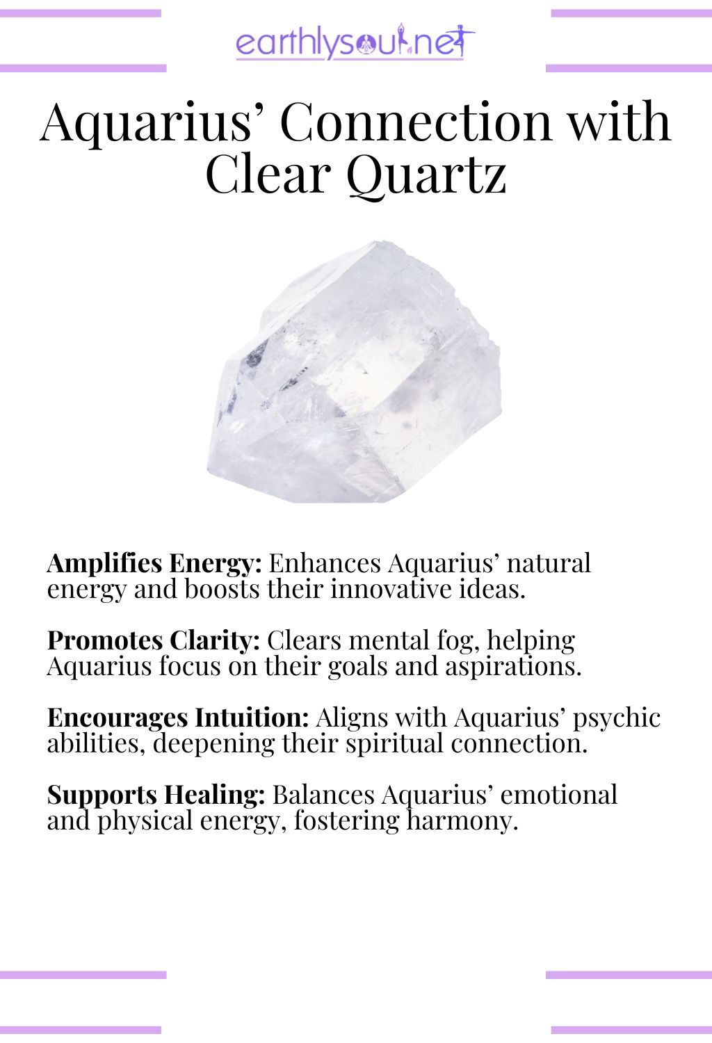 Clear quartz crystal, amplifying energy and promoting clarity, ideal for aquarius zodiac signs.