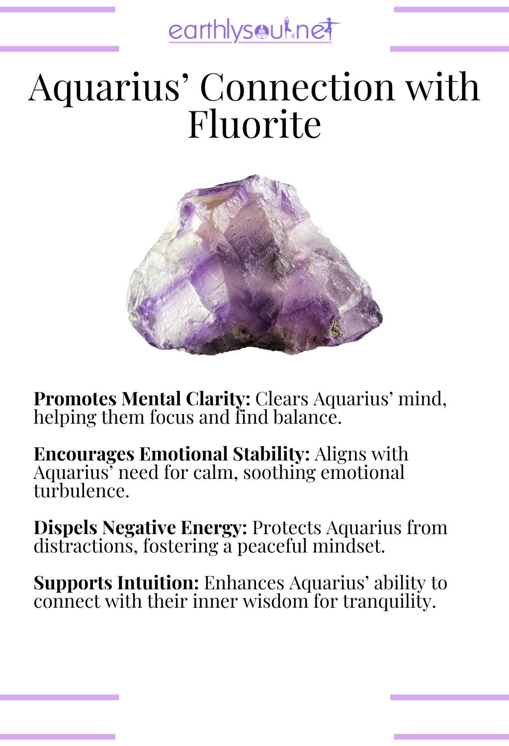 Fluorite crystal, promoting mental clarity and emotional stability, ideal for aquarius zodiac signs seeking inner peace.