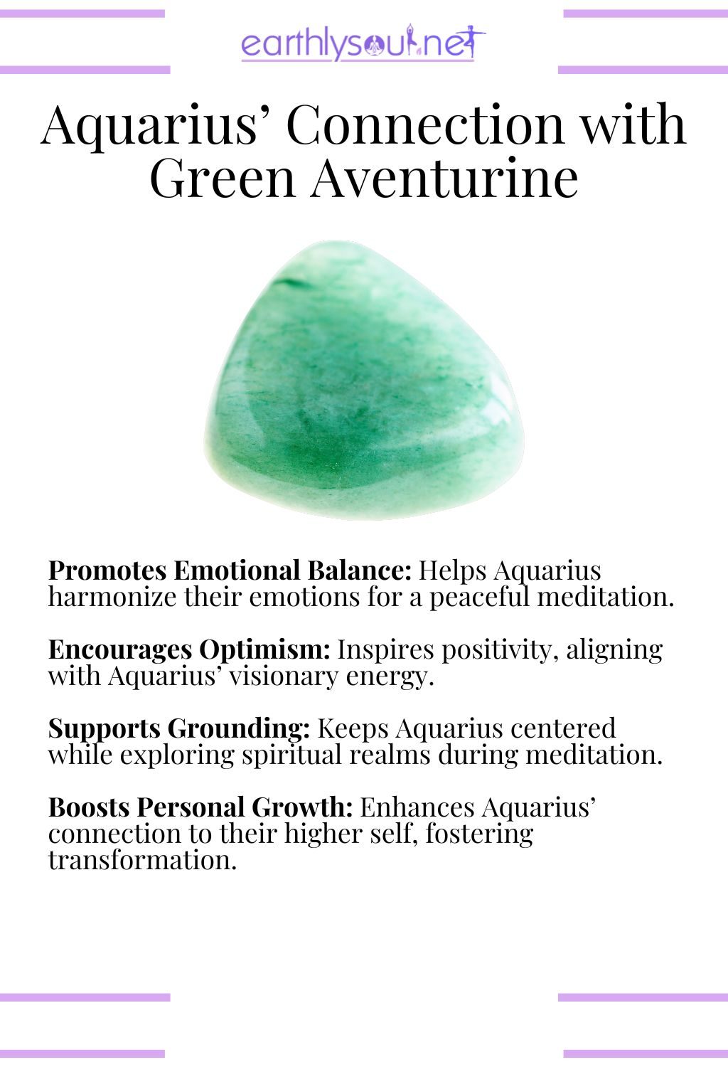 Green aventurine crystal, promoting emotional balance and grounding, ideal for aquarius meditation.
