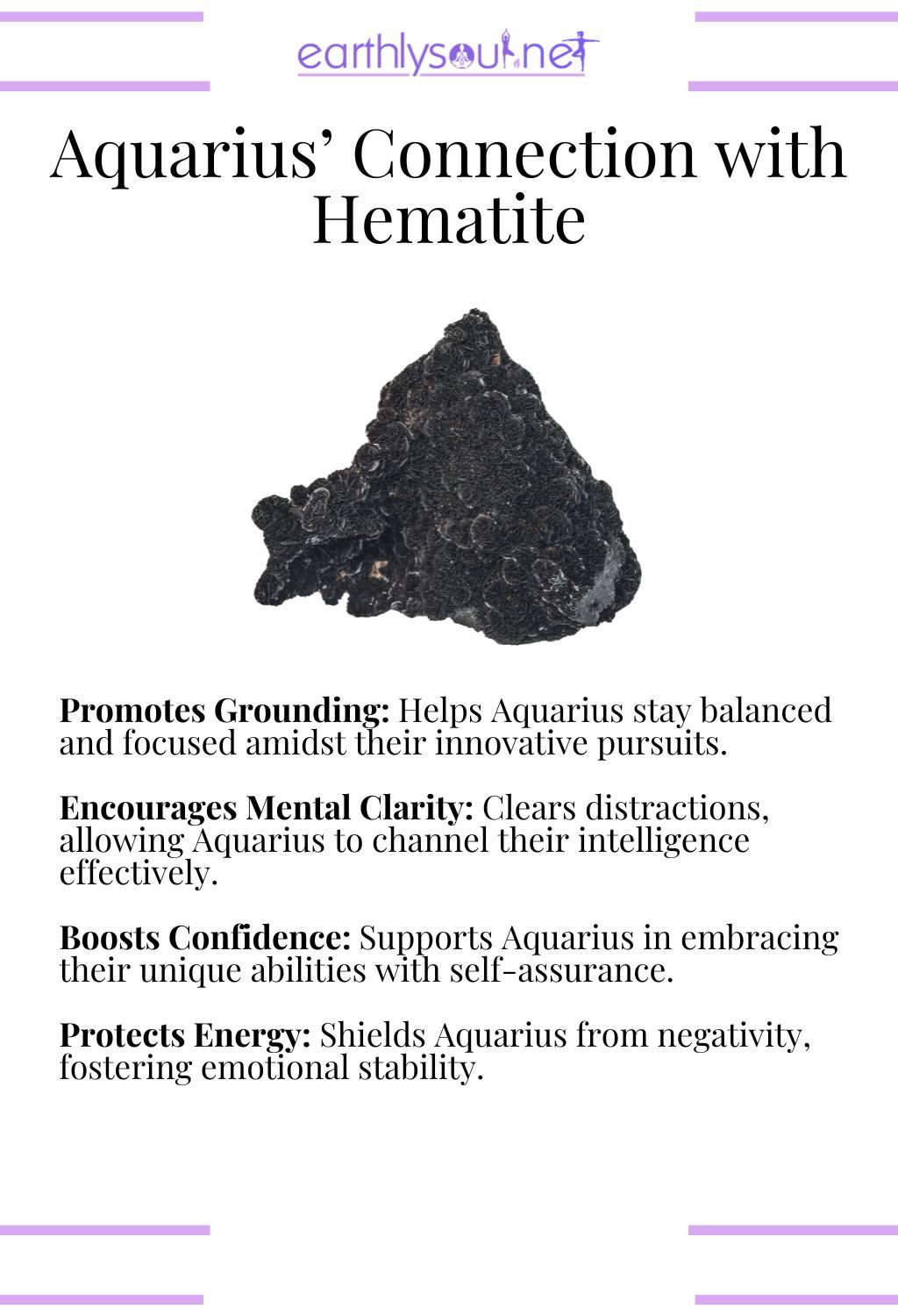 Hematite crystal, promoting grounding and enhancing mental clarity, perfect for aquarius zodiac signs.