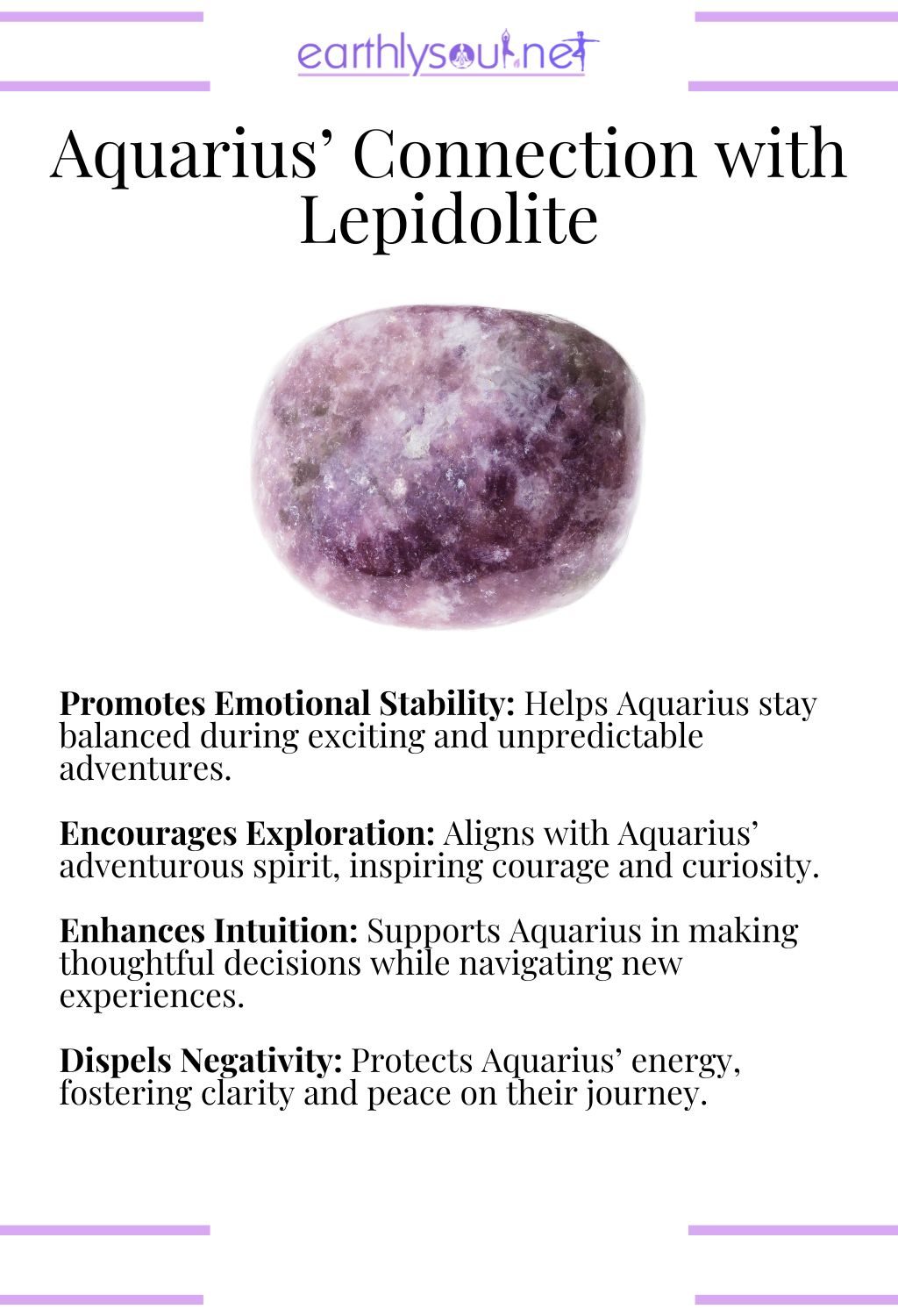 Lepidolite crystal, promoting emotional stability and encouraging exploration, perfect for adventurous aquarius zodiac signs.
