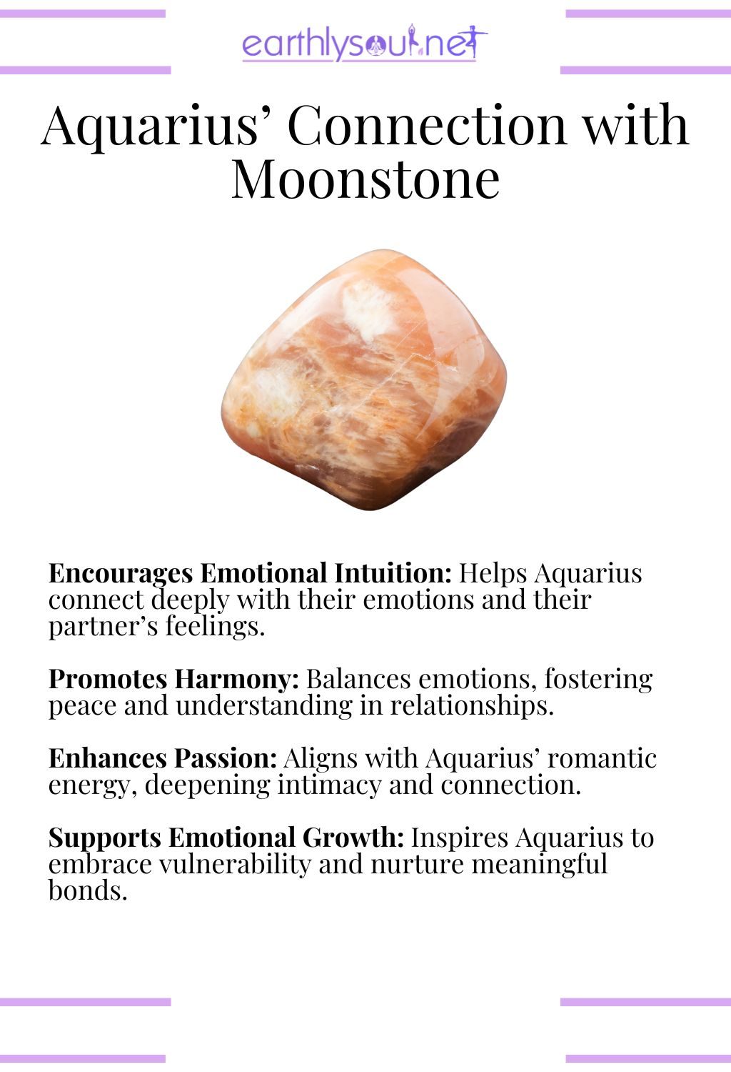 Moonstone crystal, encouraging emotional intuition and promoting harmony, perfect for aquarius zodiac signs in relationships.