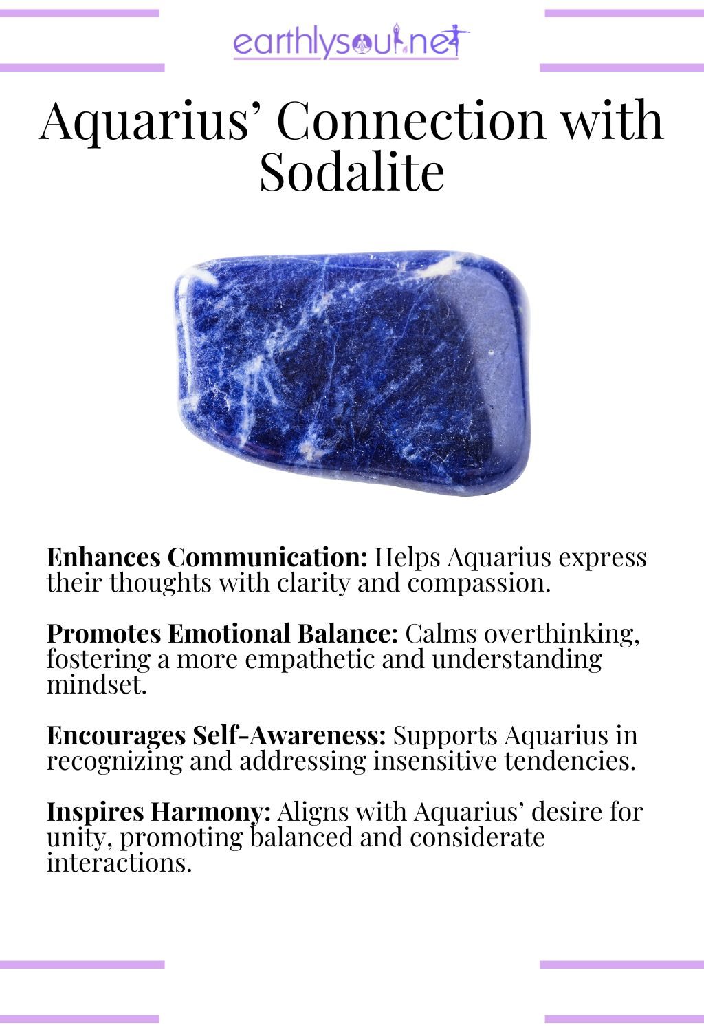 Sodalite crystal, enhancing communication and promoting emotional balance, ideal for aquarius zodiac signs overcoming challenges.
