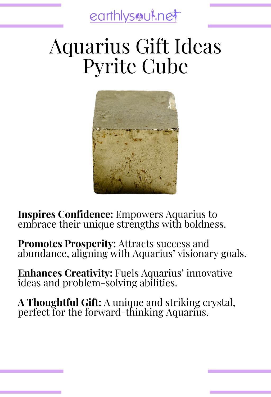 Pyrite cube, inspiring confidence and promoting prosperity, ideal as a gift for aquarius zodiac signs.