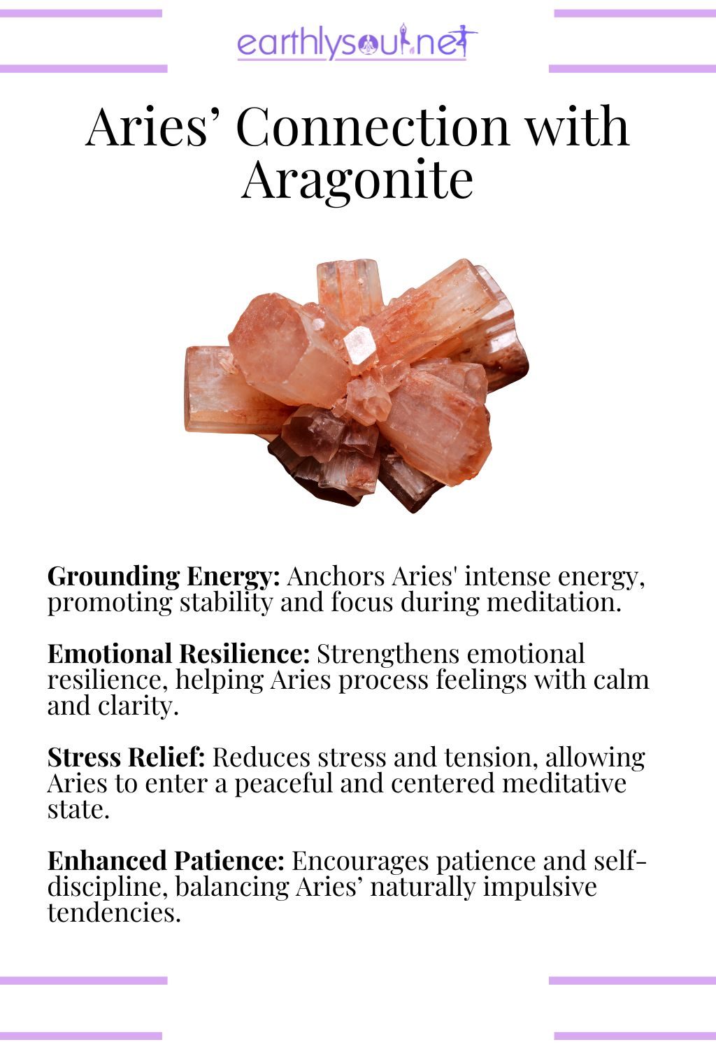 Aragonite crystal, known for grounding energy and enhancing emotional resilience, perfect for aries meditation