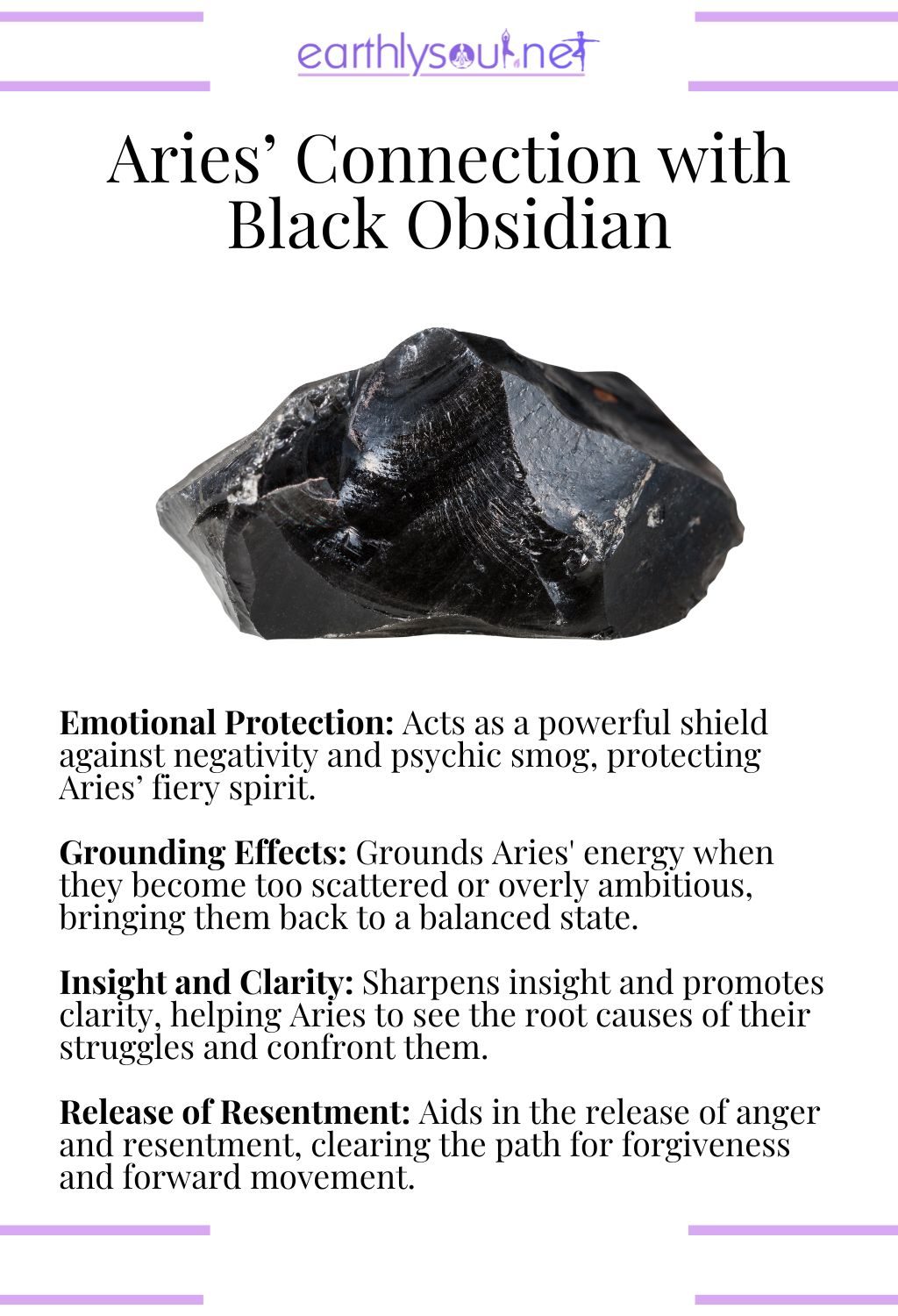 Black obsidian crystal, known for its protective and grounding properties, ideal for aries.