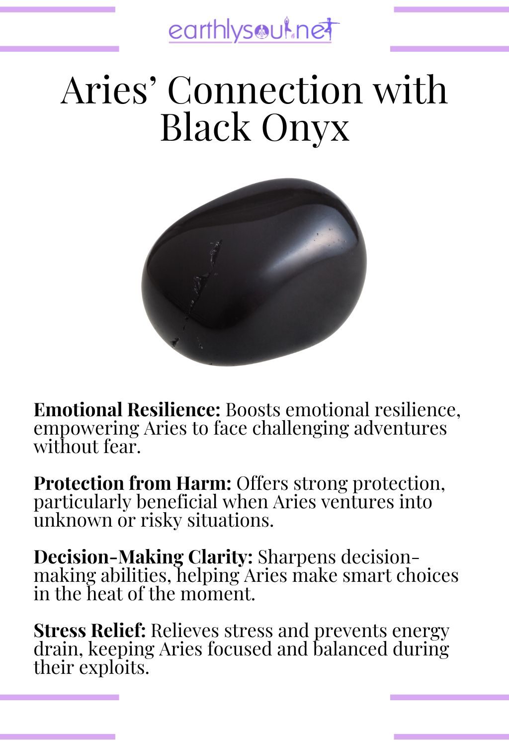 Black onyx crystal, known for enhancing emotional resilience and providing protection, perfect for adventurous aries.