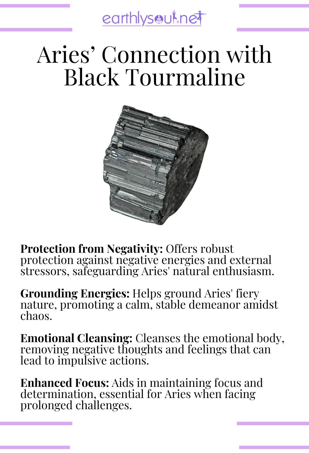 Black tourmaline crystal, known for its protective and grounding properties, ideal for aries.