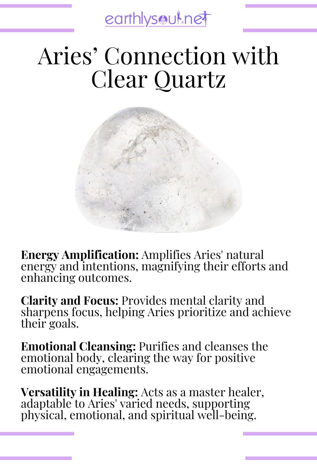 Clear quartz crystal, known for amplifying energy and providing clarity, essential for aries.