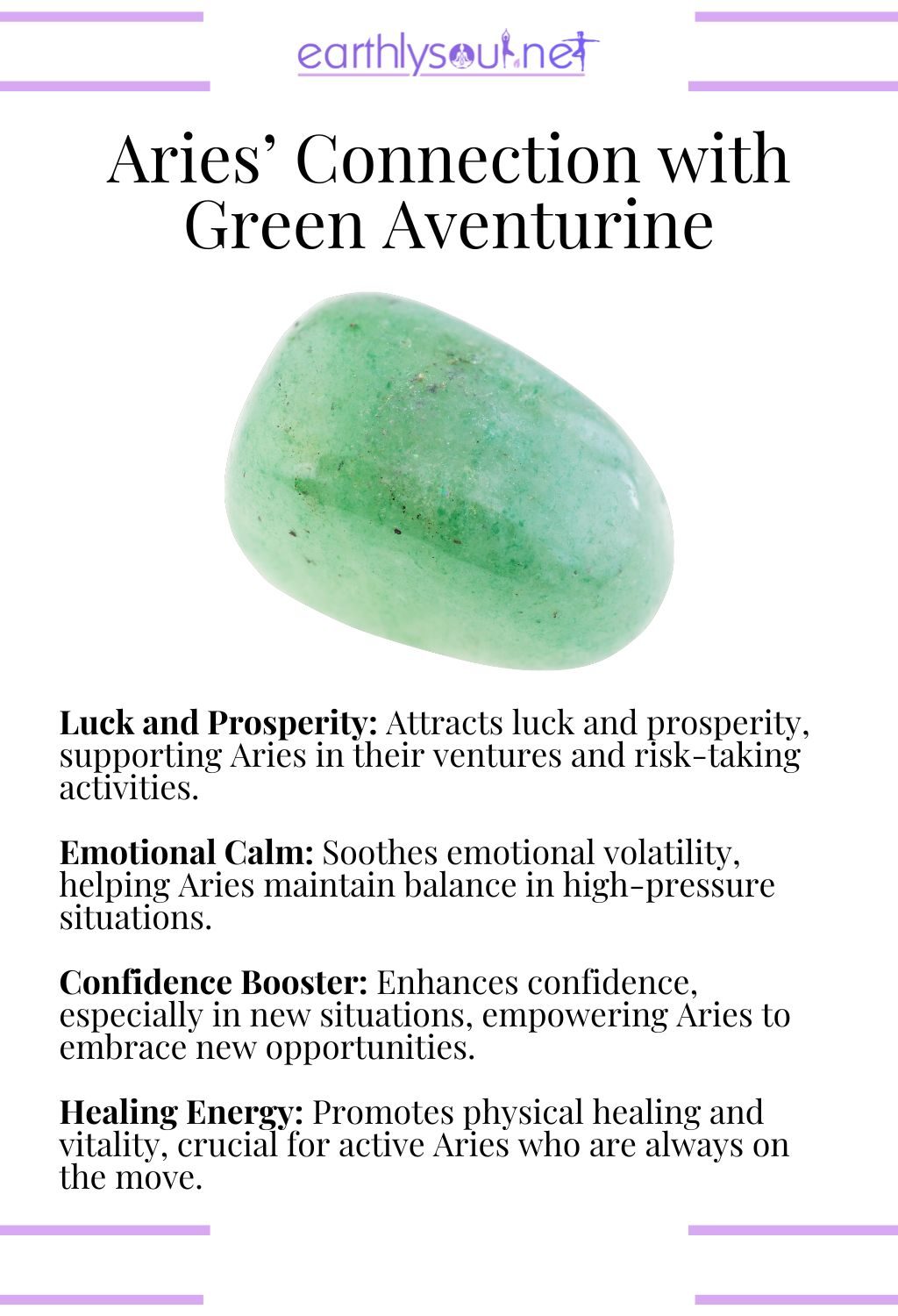 Green aventurine crystal, enhancing luck and promoting emotional calm, ideal for aries.