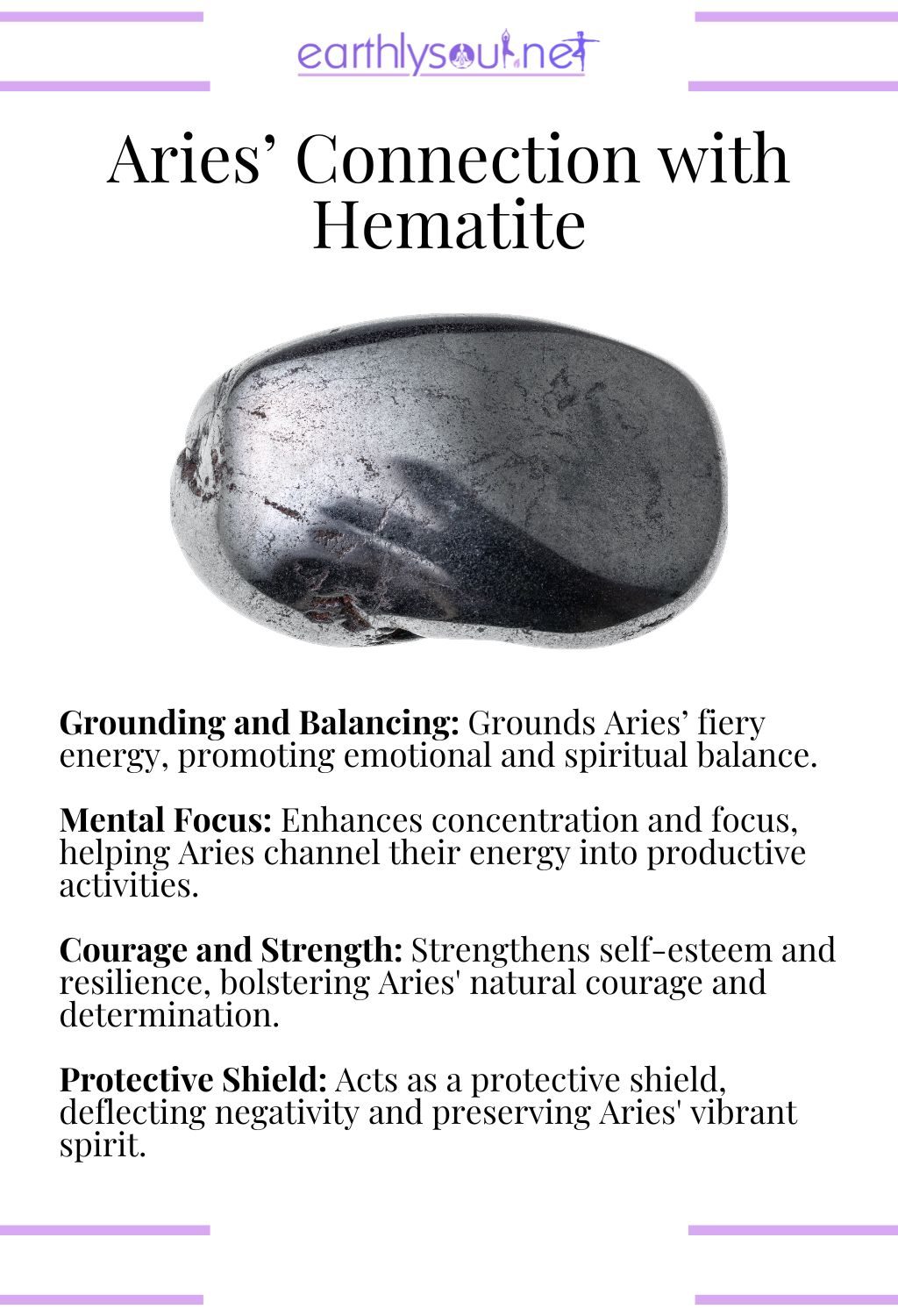 Hematite crystal, known for grounding energy and enhancing focus, perfect for aries.